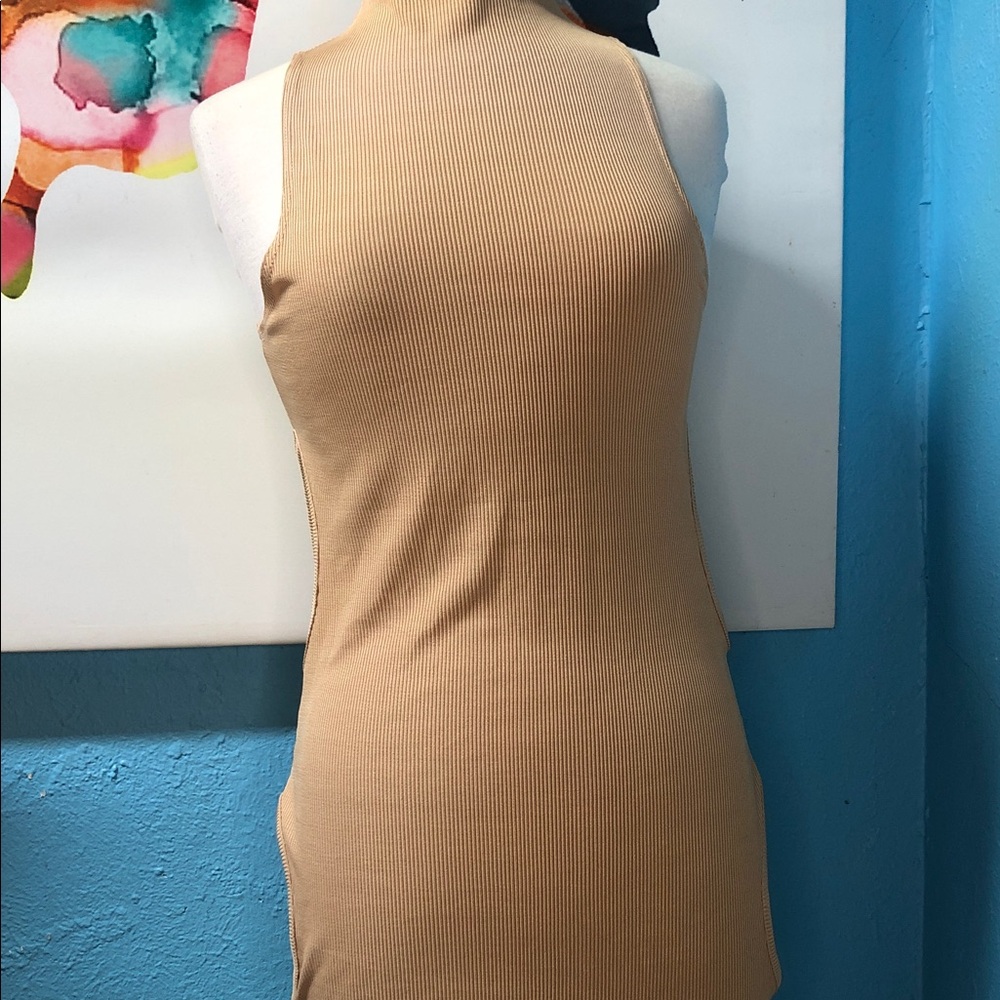 PrettyLittleThing Tan Ribbed dresse